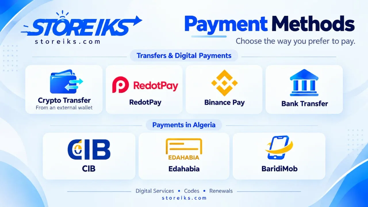 Payment methods accepted by Storeiks